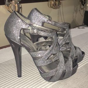 Silver sparkle high heels